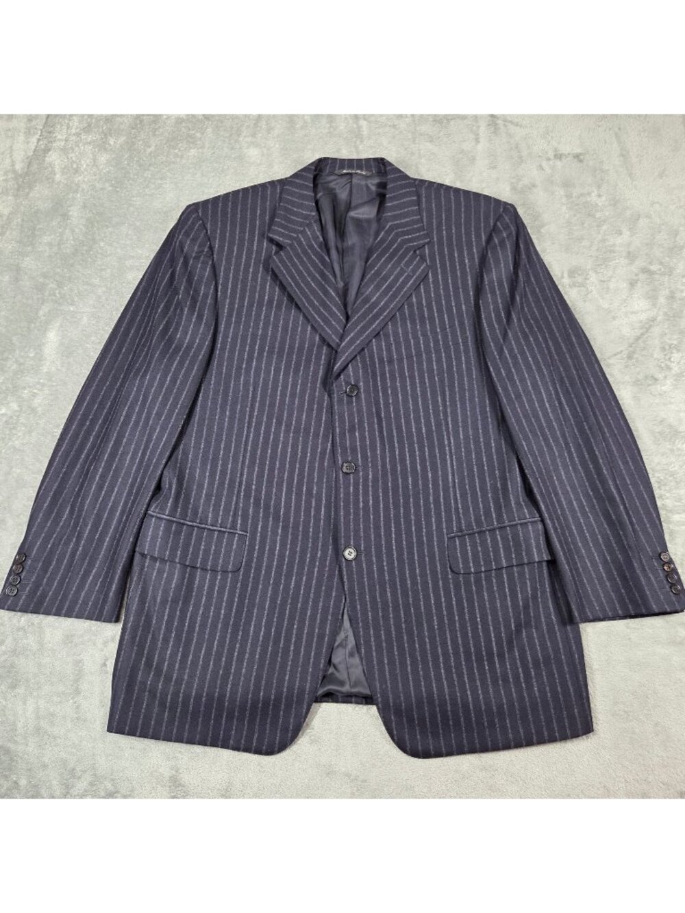 Canali Sport Coat Mens 46R Navy Chalk Stripe Italian Flannel Wool Blazer Jacket